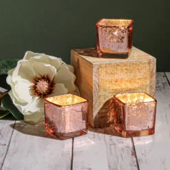 Richland Rose Gold Mercury Square Votive Holder Set Of 12 6 Richland Rose Gold Mercury Square Votive Holder Set Of 12 -Candle Decorations 1157 8110