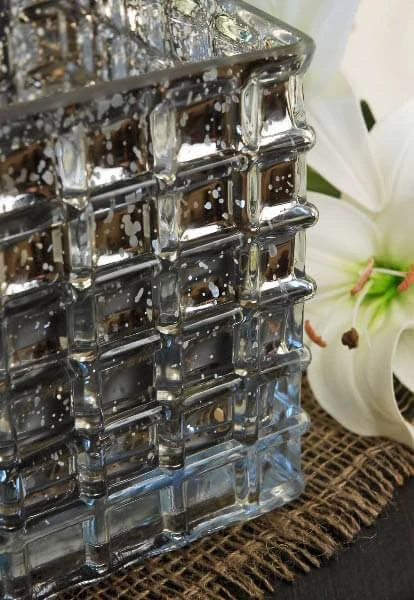 Silver Mercury Textured Glass Cube 6" - Square Vase & Candle Holder 3 Silver Mercury Textured Glass Cube 6" - Square Vase & Candle Holder