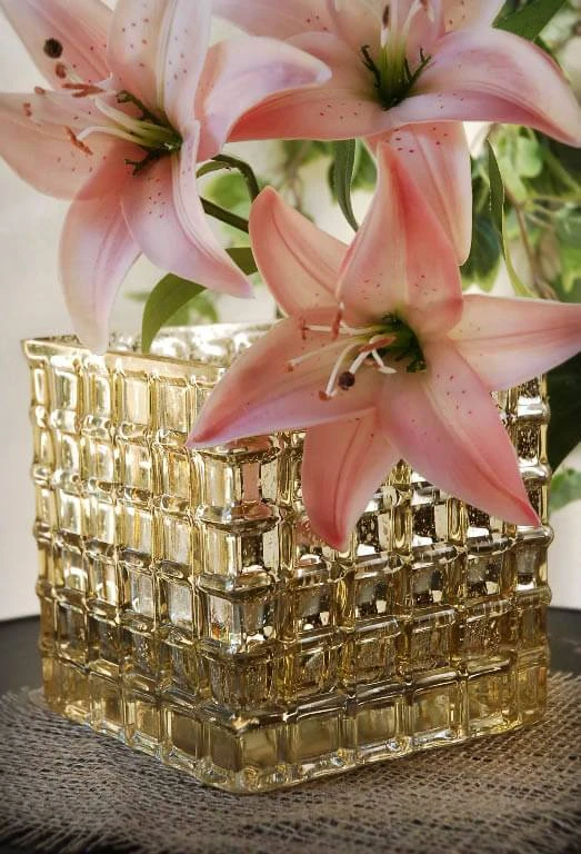 Gold Mercury Mosaic Glass Cube 6" - Square Vase & Candle Holder 4 Gold Mercury Mosaic Glass Cube 6" - Square Vase & Candle Holder - Image 2
