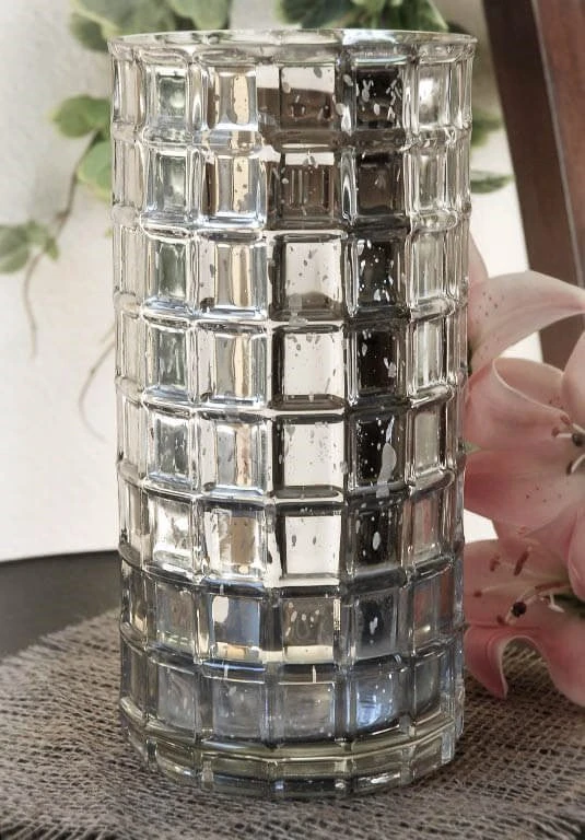 Silver Mercury Glass Cylinder 10" - Vase & Candle Holder 3 Silver Mercury Glass Cylinder 10" - Vase & Candle Holder