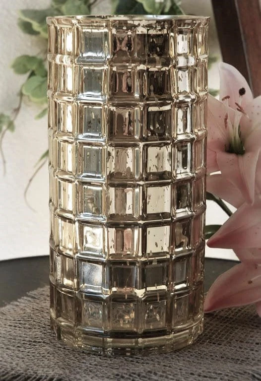Gold Mercury Mosaic Cylinder 10" - Vase & Candle Holder 3 Gold Mercury Mosaic Cylinder 10" - Vase & Candle Holder
