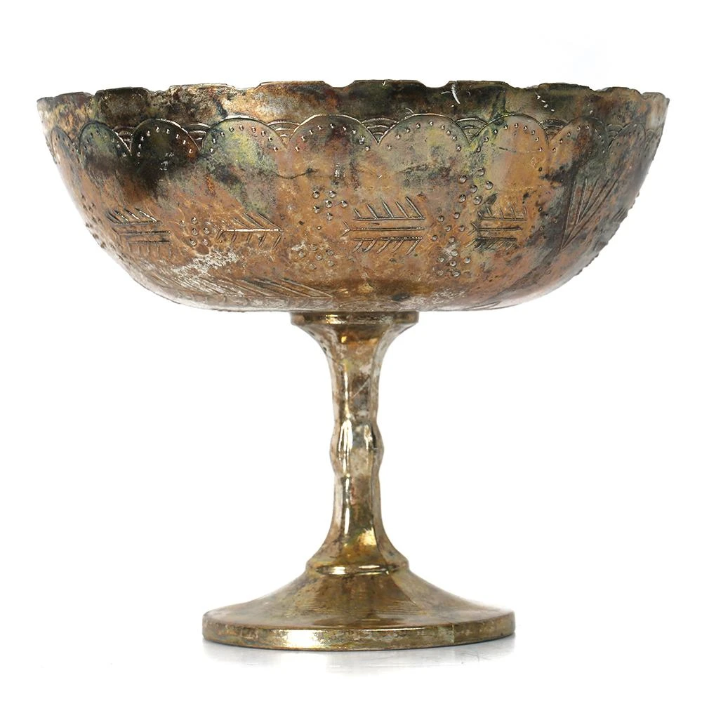Mercury Glass Compote Burnt Gold 8" X 7" 3 Mercury Glass Compote Burnt Gold 8" X 7"