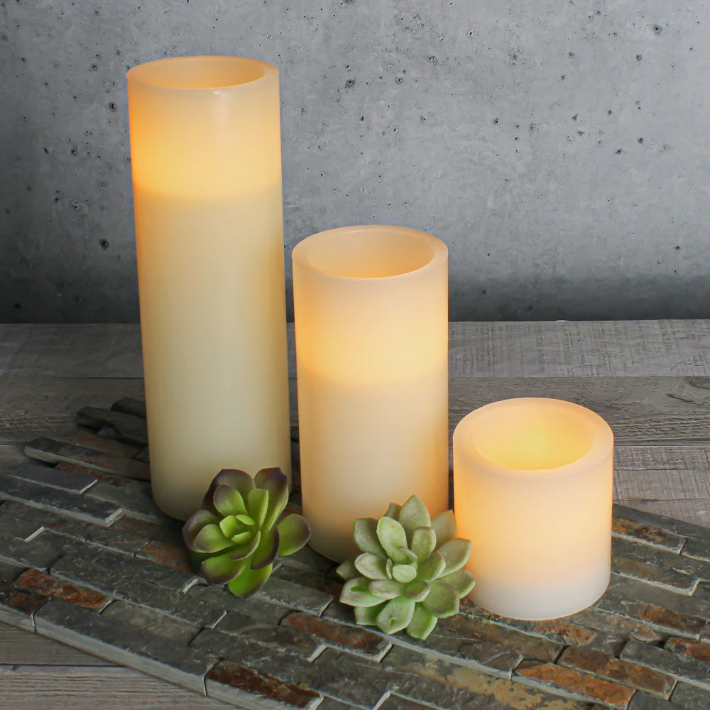 Richland Flameless LED Pillar Candles 3"x3", 3"x6" & 3"x9" Ivory Set Of 18 5 Richland Flameless LED Pillar Candles 3"x3", 3"x6" & 3"x9" Ivory Set Of 18 - Image 3