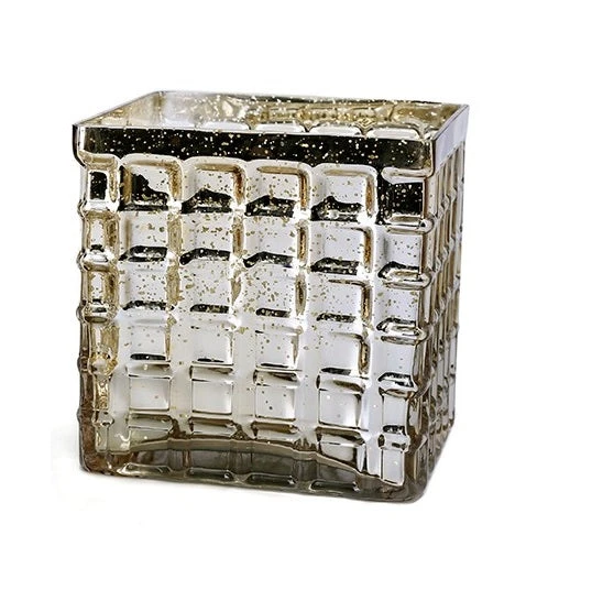 Gold Mercury Mosaic Glass Cube 4.75" - Square Vase & Candle Holder 4 Gold Mercury Mosaic Glass Cube 4.75" - Square Vase & Candle Holder - Image 2