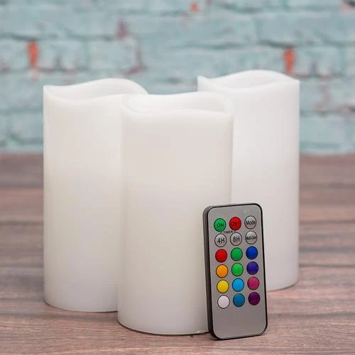 Richland Flameless LED Remote Control Wavy Top Pillar Candle White 3"x6" Set Of 3 3 Richland Flameless LED Remote Control Wavy Top Pillar Candle White 3"x6" Set Of 3
