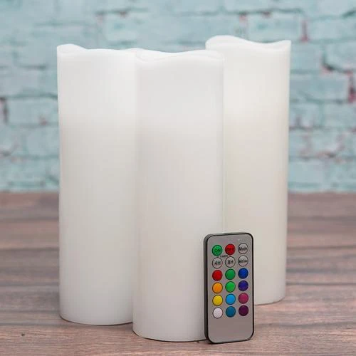 Richland Flameless LED Remote Control Wavy Top Pillar Candle White 3"x9" Set Of 24 3 Richland Flameless LED Remote Control Wavy Top Pillar Candle White 3"x9" Set Of 24