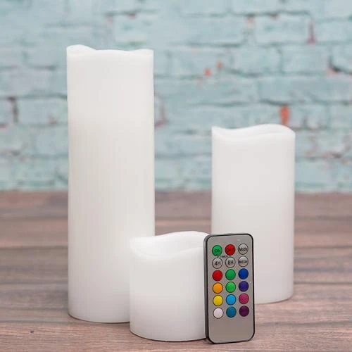 Richland Flameless LED Remote Control Wavy Top Pillar Candle White 3"x3", 3"x6", 3"x9" Set Of 3 3 Richland Flameless LED Remote Control Wavy Top Pillar Candle White 3"x3", 3"x6", 3"x9" Set Of 3