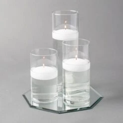 Eastland Octagon Mirror And Cylinder Vase Centerpiece With Richland 3" Floating Candles Set Of 84
