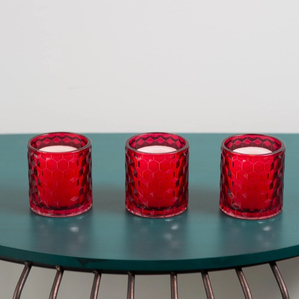 Richland Red Chunky Honeycomb Glass Votive & Tealight Holder Set Of 24 4 Richland Red Chunky Honeycomb Glass Votive & Tealight Holder Set Of 24 - Image 2