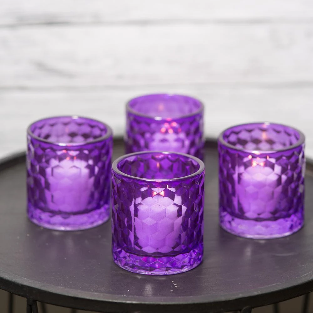 Richland Purple Chunky Honeycomb Glass Votive & Tealight Holder Set Of 24 4 Richland Purple Chunky Honeycomb Glass Votive & Tealight Holder Set Of 24 - Image 2