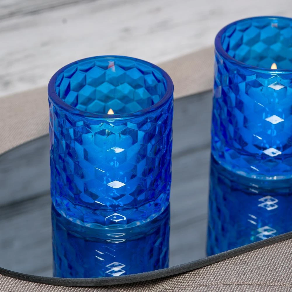Richland Blue Chunky Honeycomb Glass Votive & Tealight Holder Set Of 12 4 Richland Blue Chunky Honeycomb Glass Votive & Tealight Holder Set Of 12 - Image 2