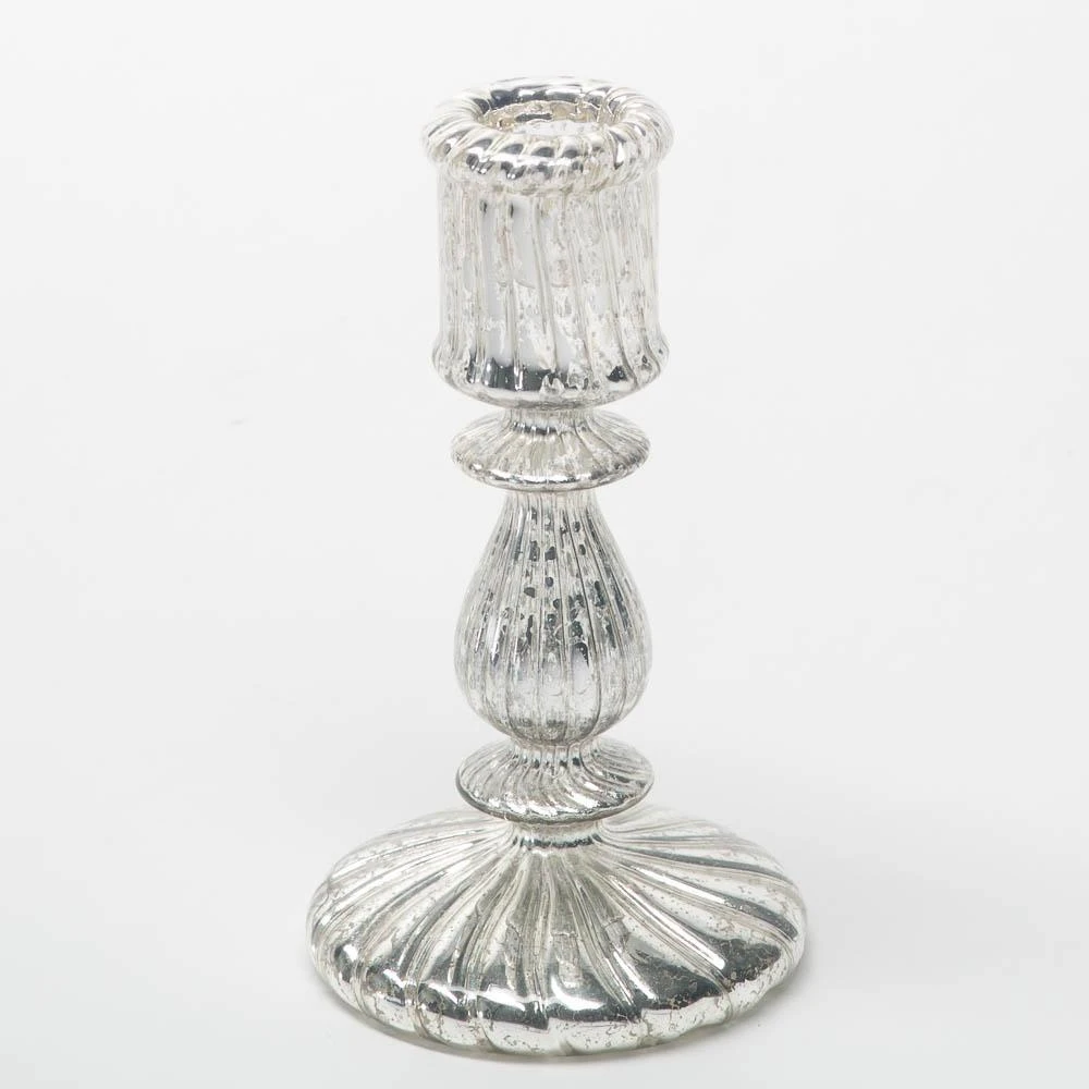 Richland Ribbed Unique Mercury Glass Taper Candle Holder Set Of 3 5 Richland Ribbed Unique Mercury Glass Taper Candle Holder Set Of 3 - Image 3