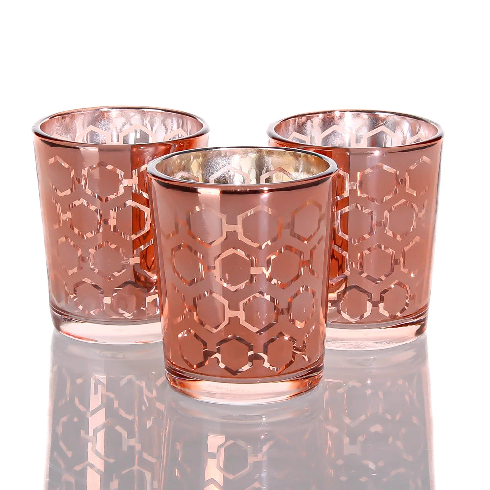 Richland Rose Gold Hexagonal Glass Holder - Small Set Of 72 3 Richland Rose Gold Hexagonal Glass Holder - Small Set Of 72