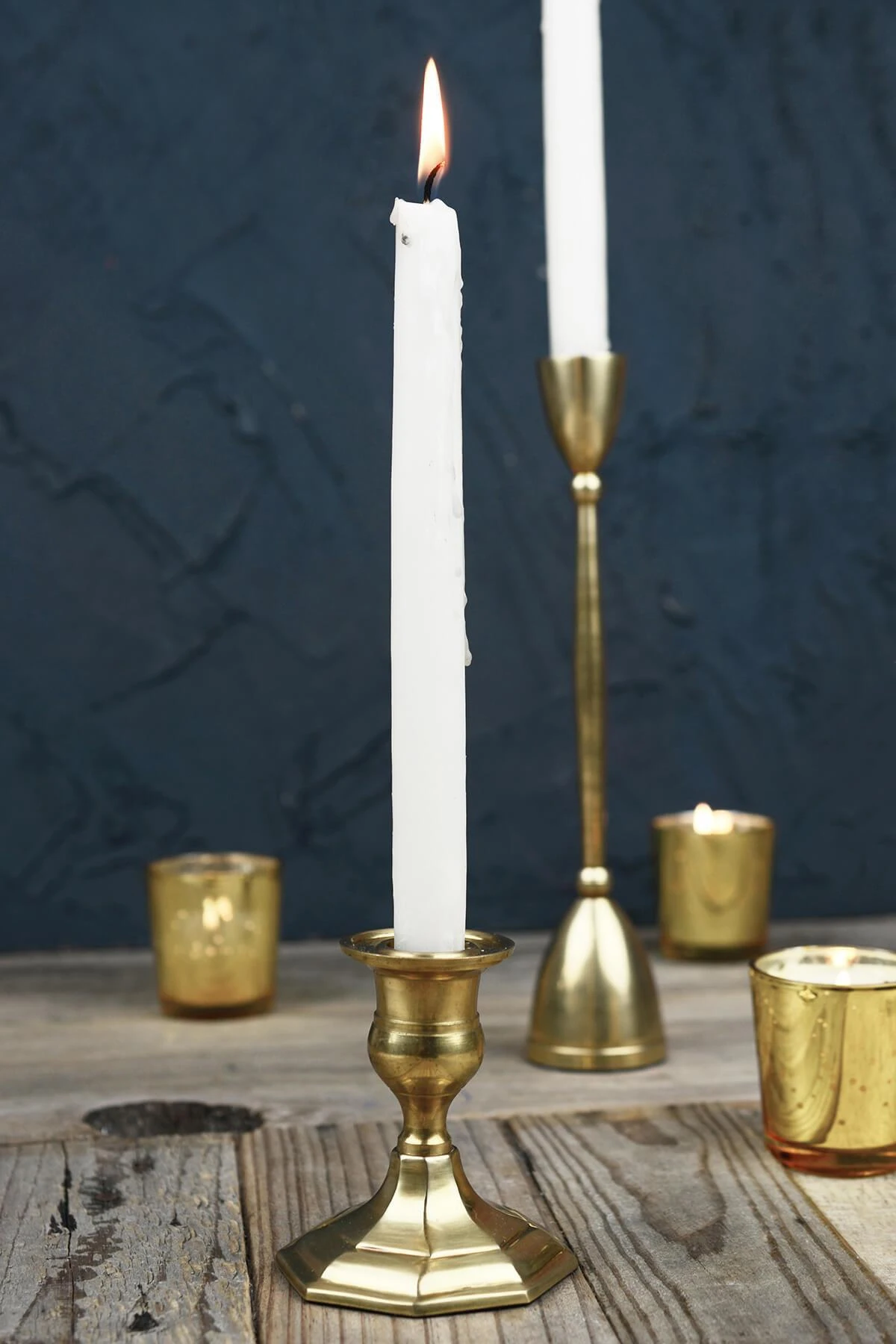 Gold Metal 3.75" Taper Candle Holder, Antique Candlestick 3 Gold Metal 3.75" Taper Candle Holder, Antique Candlestick