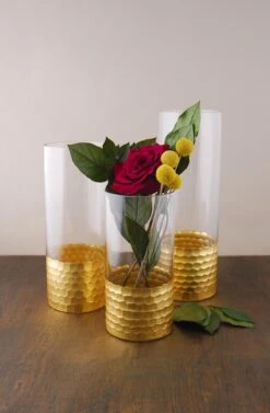 Gold Honeycomb Cylinder Vase 4"x12" -Candle Decorations cylinder vase honeycomb rt 8 4 2