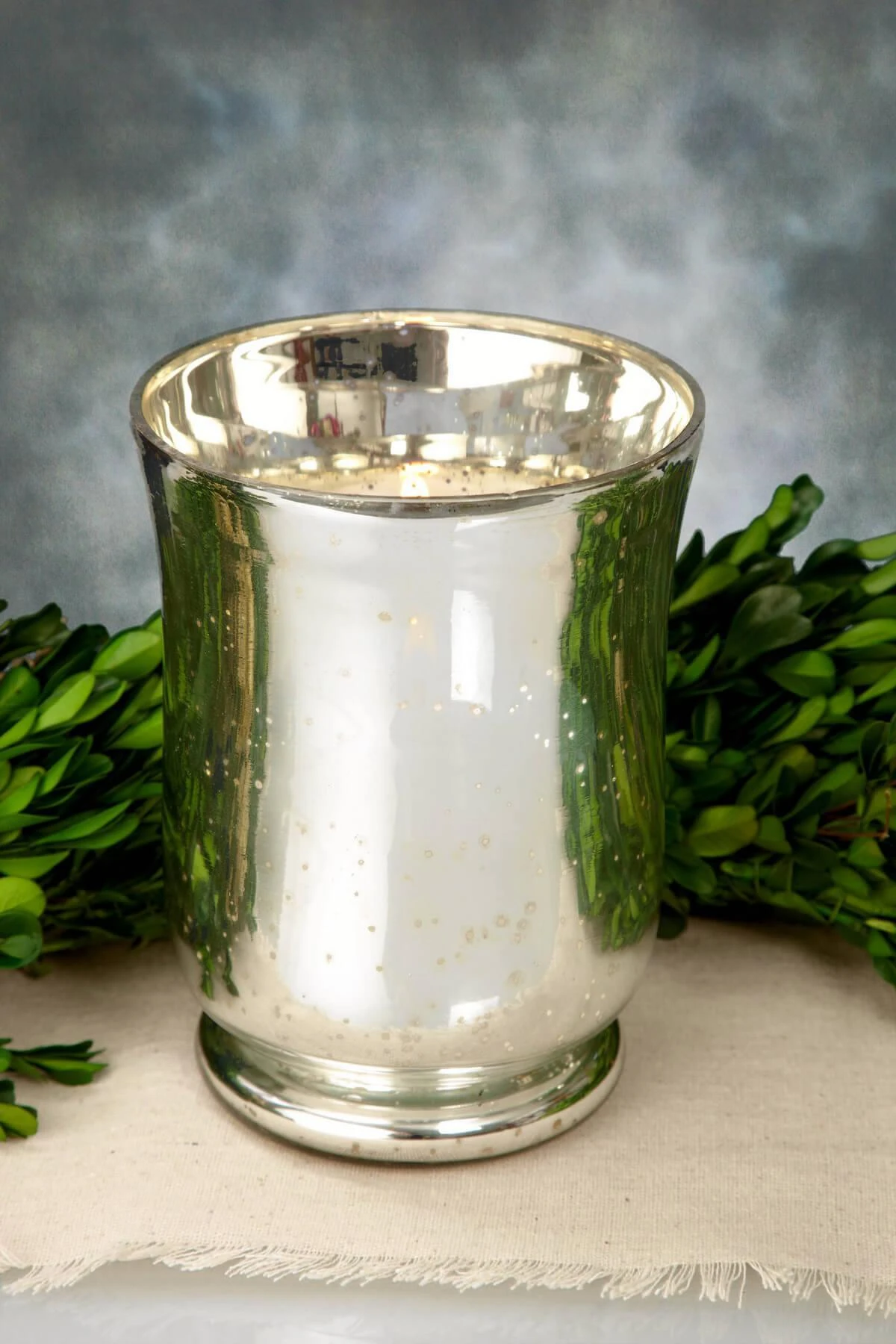 Silver Mercury Glass Hurricane Vase & Candle Holder 6" 4 Silver Mercury Glass Hurricane Vase & Candle Holder 6" - Image 2