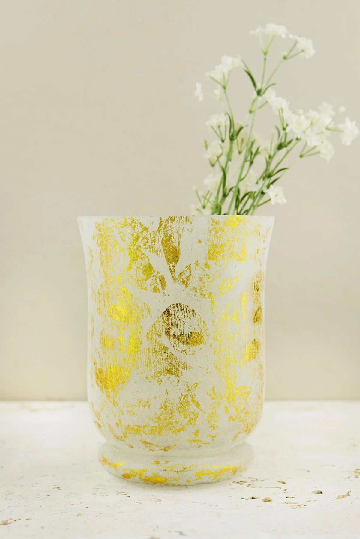 Frosted Gold Glass Hurricane Vase & Candleholder 6" 3 Frosted Gold Glass Hurricane Vase & Candleholder 6"