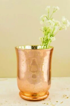 Blush Rose Gold Mercury Glass Hurricane Vase & Candle Holder 6" -Candle Decorations mercury glass hurricane vase rose gold 1