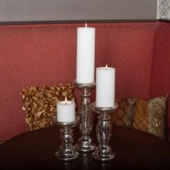 Eastland Unique Mercury Glass Pillar Candle Holder Set Of 3 -Candle Decorations mg 2273 2 3