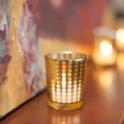 Richland Gold Dotted Glass Holder – Small Set Of 72 -Candle Decorations mg 5155 3 1