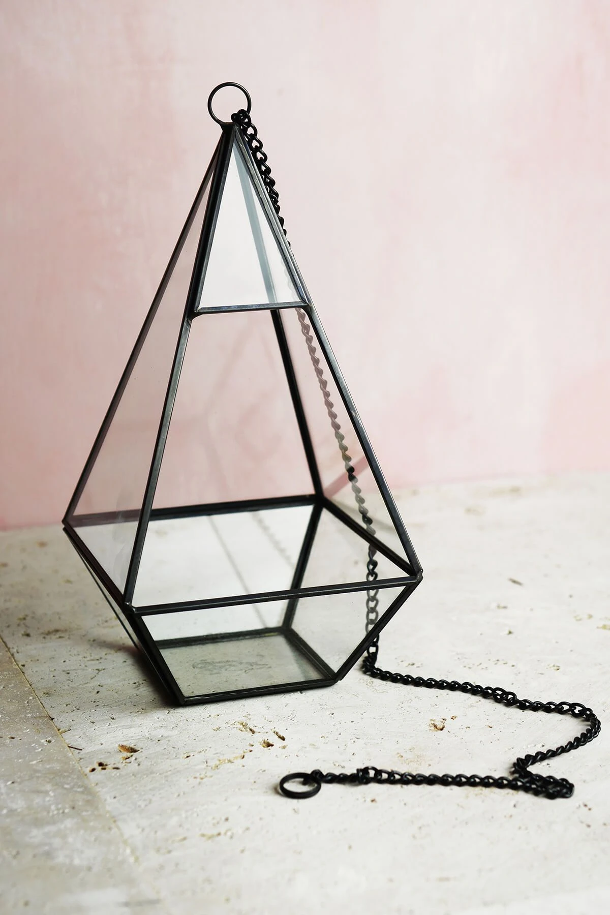 Hanging 9" Hexagonal Based Glass & Metal Terrarium 3 Hanging 9" Hexagonal Based Glass & Metal Terrarium