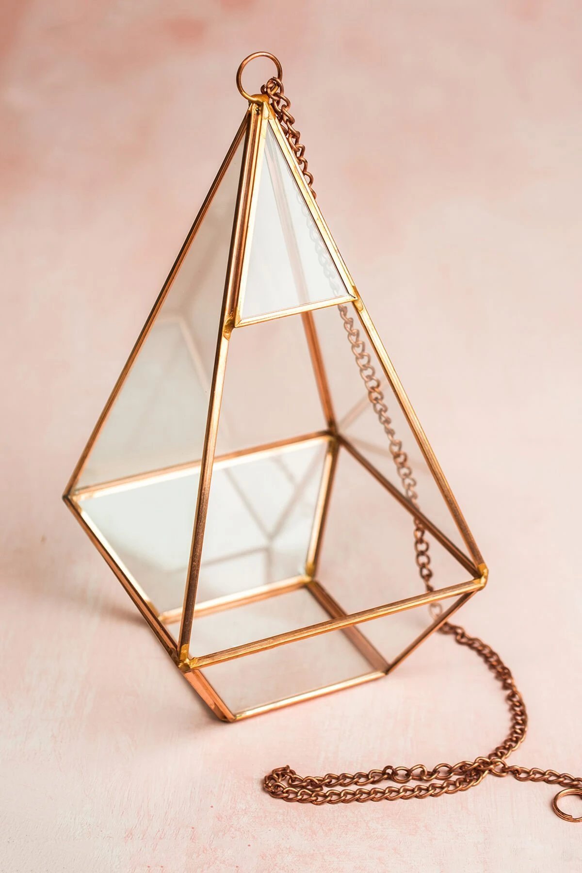 Copper Hanging 9" Hexagonal Based Glass & Metal Terrarium 3 Copper Hanging 9" Hexagonal Based Glass & Metal Terrarium
