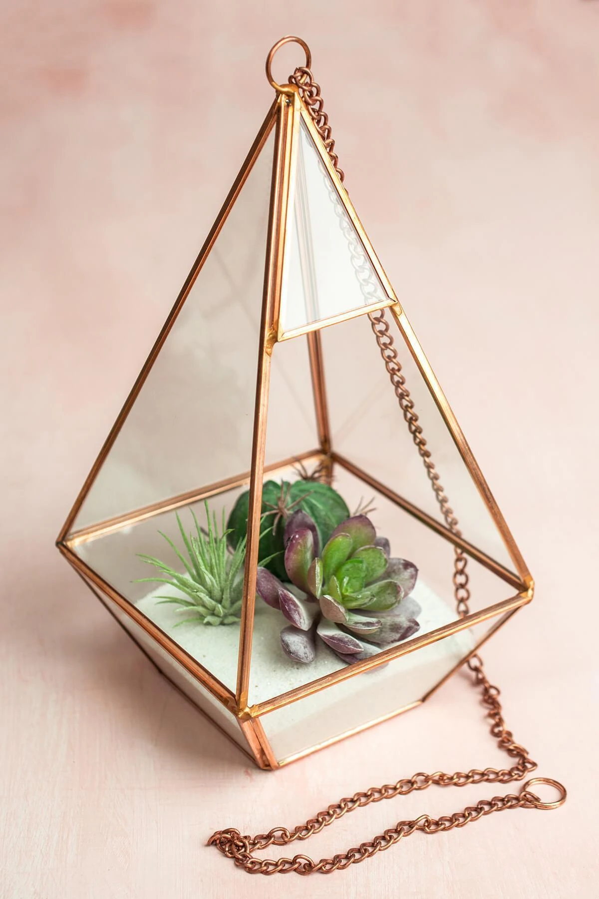 Copper Hanging 9" Hexagonal Based Glass & Metal Terrarium 4 Copper Hanging 9" Hexagonal Based Glass & Metal Terrarium - Image 2